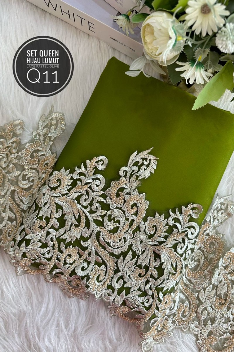 Q11 – Hijau Lumut + Lace Pastel Olive